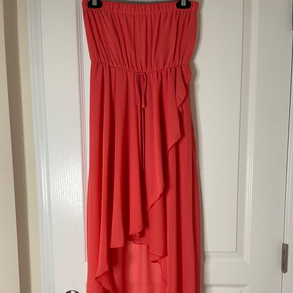 Coral strapless high low dress
